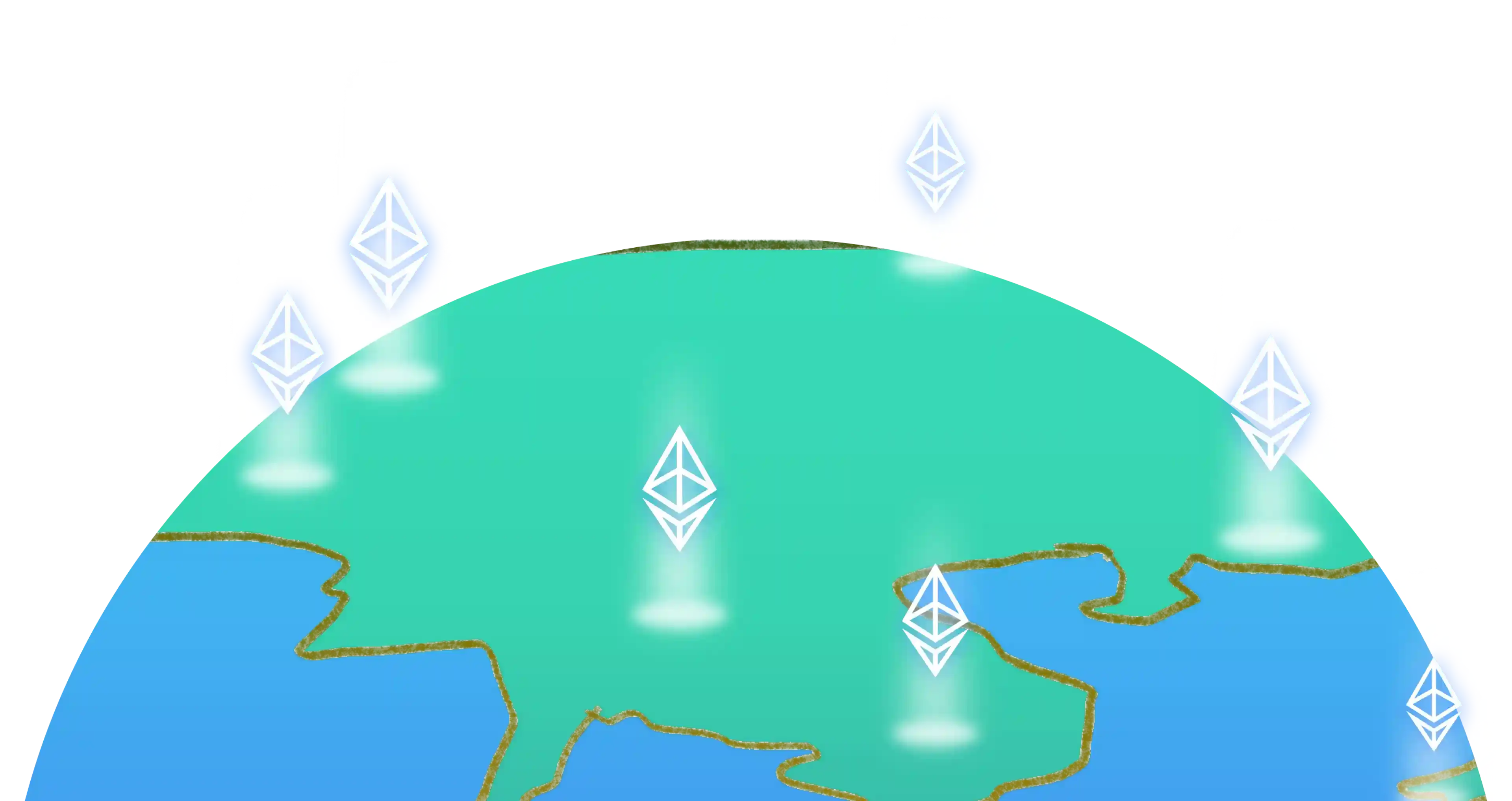 Globe with Ethereum logos